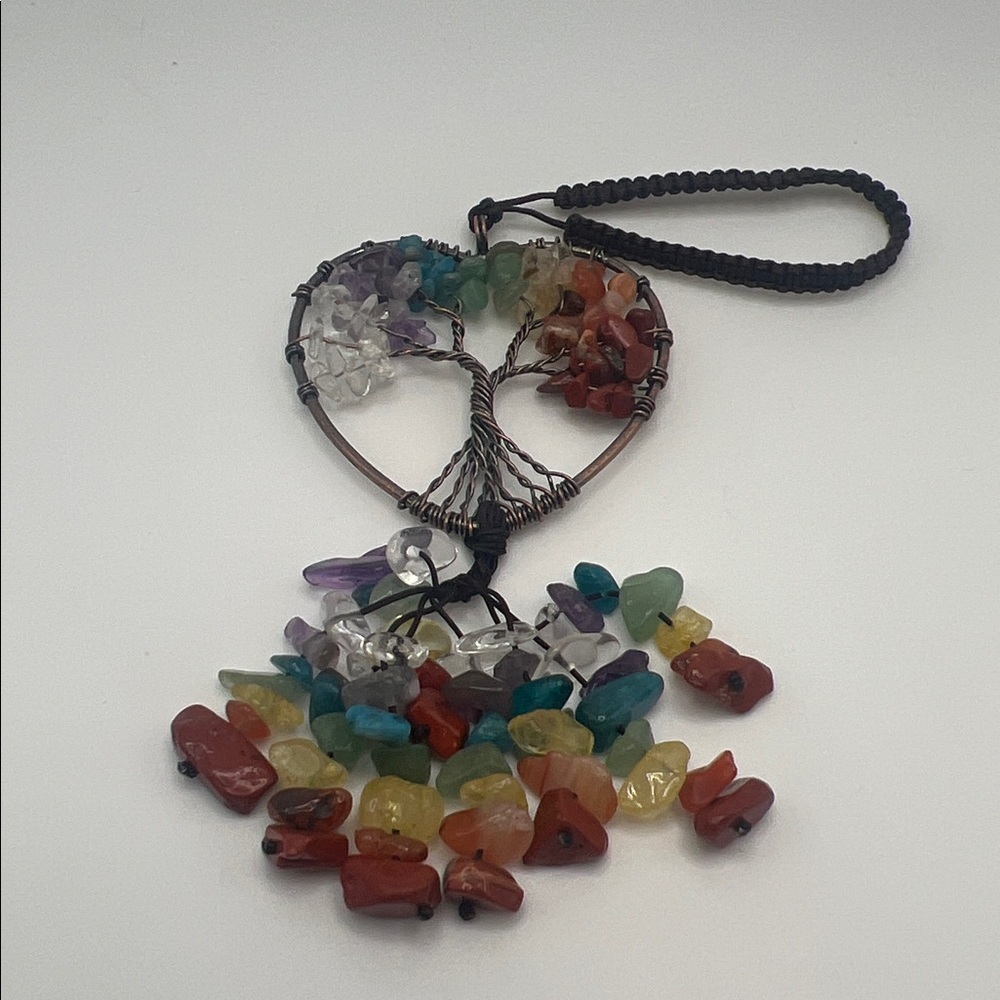 Handmade 7 Chakra Tree of Life Crystal Heart Pendant Bohemian Colorful Gift - Picture 2 of 10